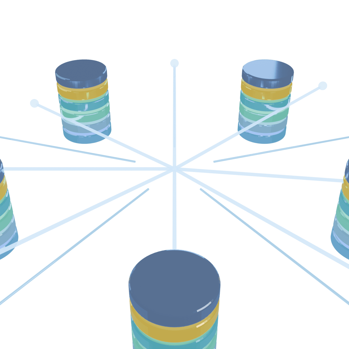 Ring of connected brain stacks representing the operator collective